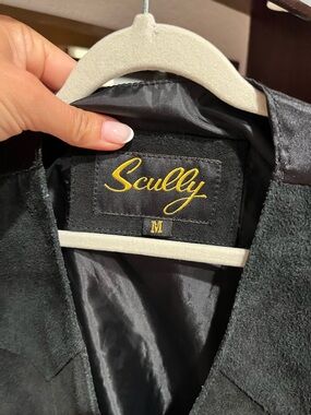 Scully Black Suede Jacket with Yellow Embroidered Label